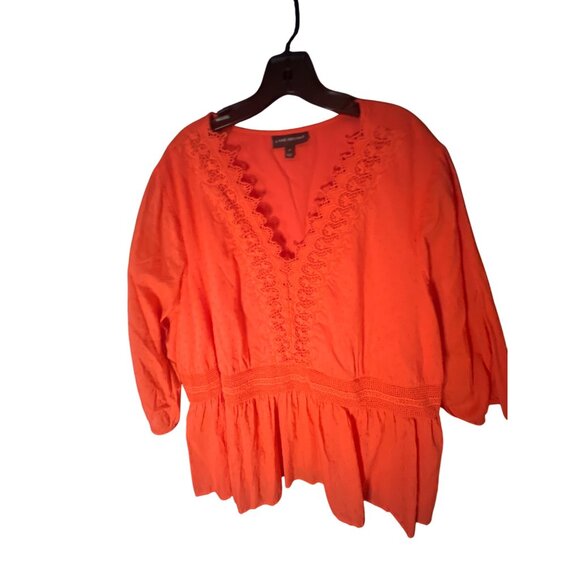 Lane Bryant Womens Orange Lace Trim V-Neck Blouse Size 28 - Picture 2 of 4